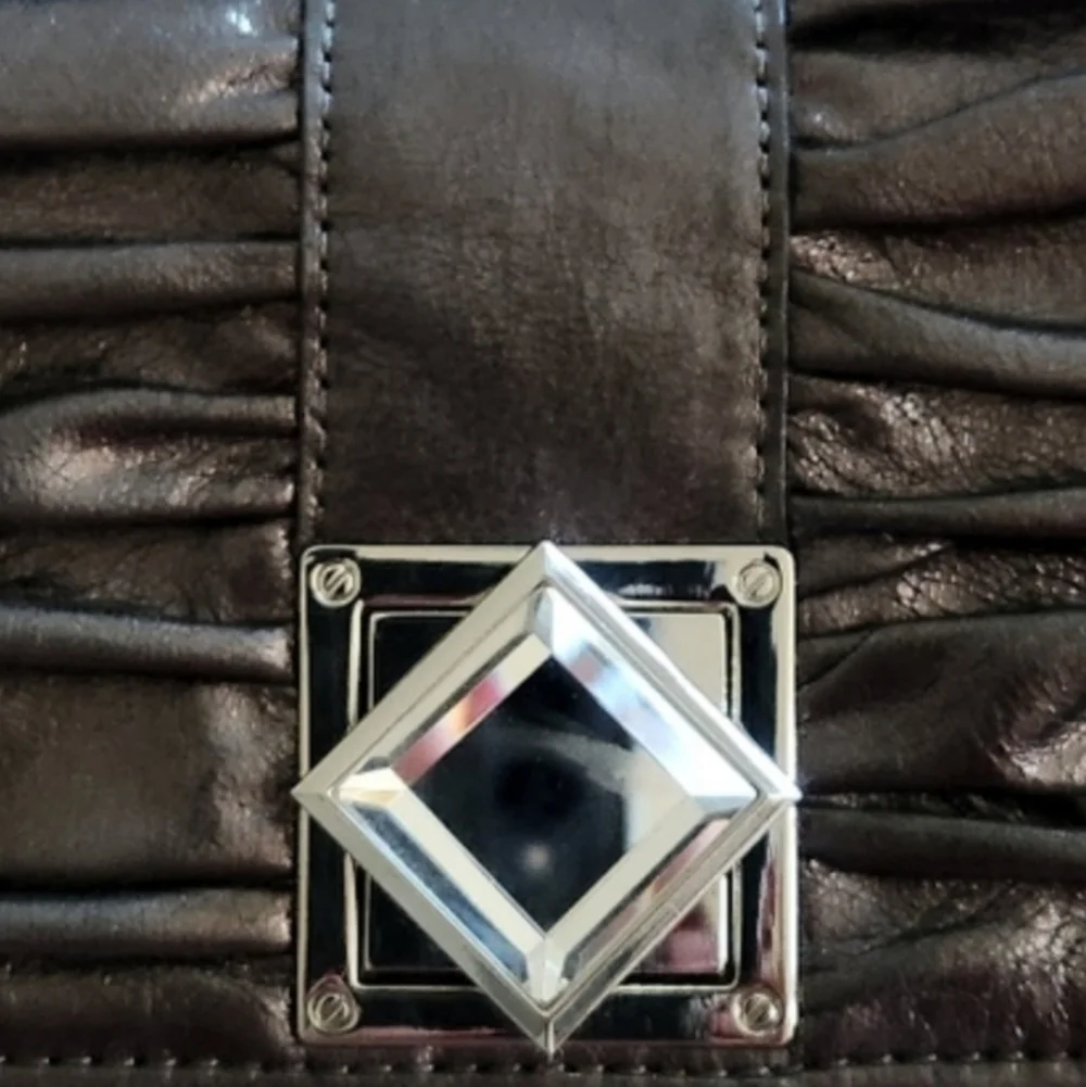 Michael Kors Metallic Ruched Leather Clutch Wallet w/ Jewel Clasp